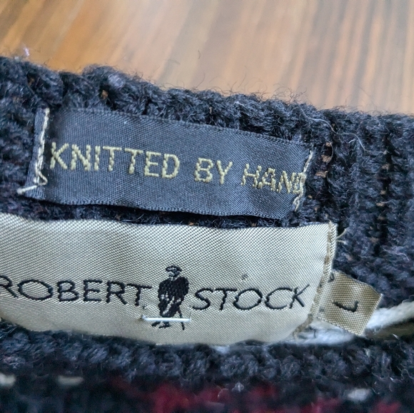 Vintage Robert Stock wool Christmas sweater, size Large, black, green and ref - Picture 2 of 5